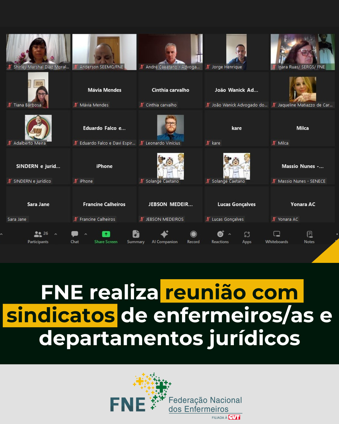 FNE realiza reunião com sindicatos de enfermeiros/as e departamentos jurídicos