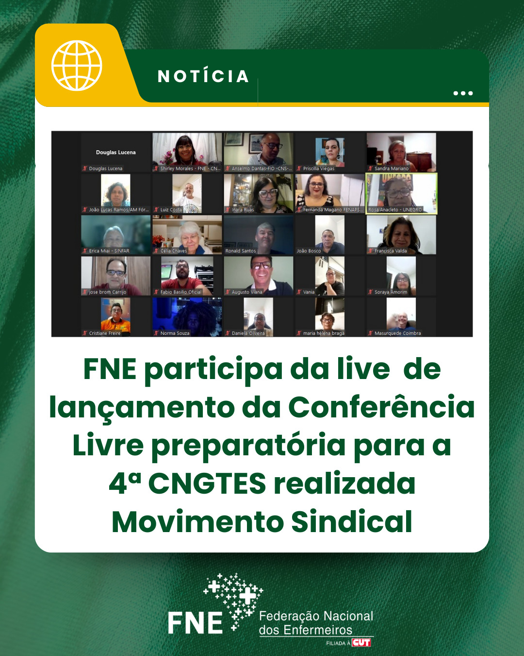 Movimento Sindical realiza live de lançamento da Conferência Livre preparatória para a 4ª CNGTES