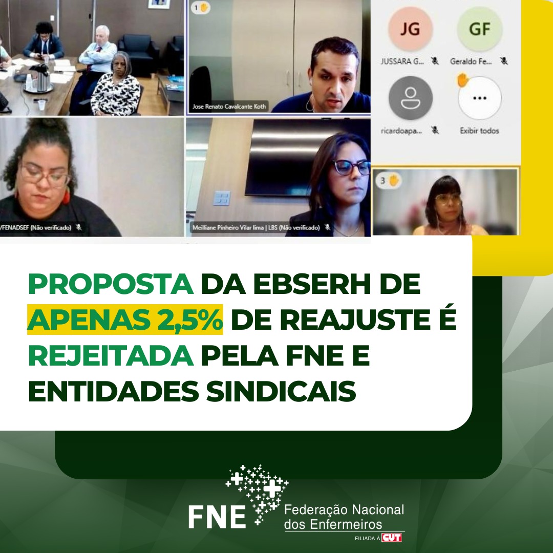 Proposta da Ebserh de apenas 2,5% de reajuste é rejeitada pela FNE e entidades sindicais