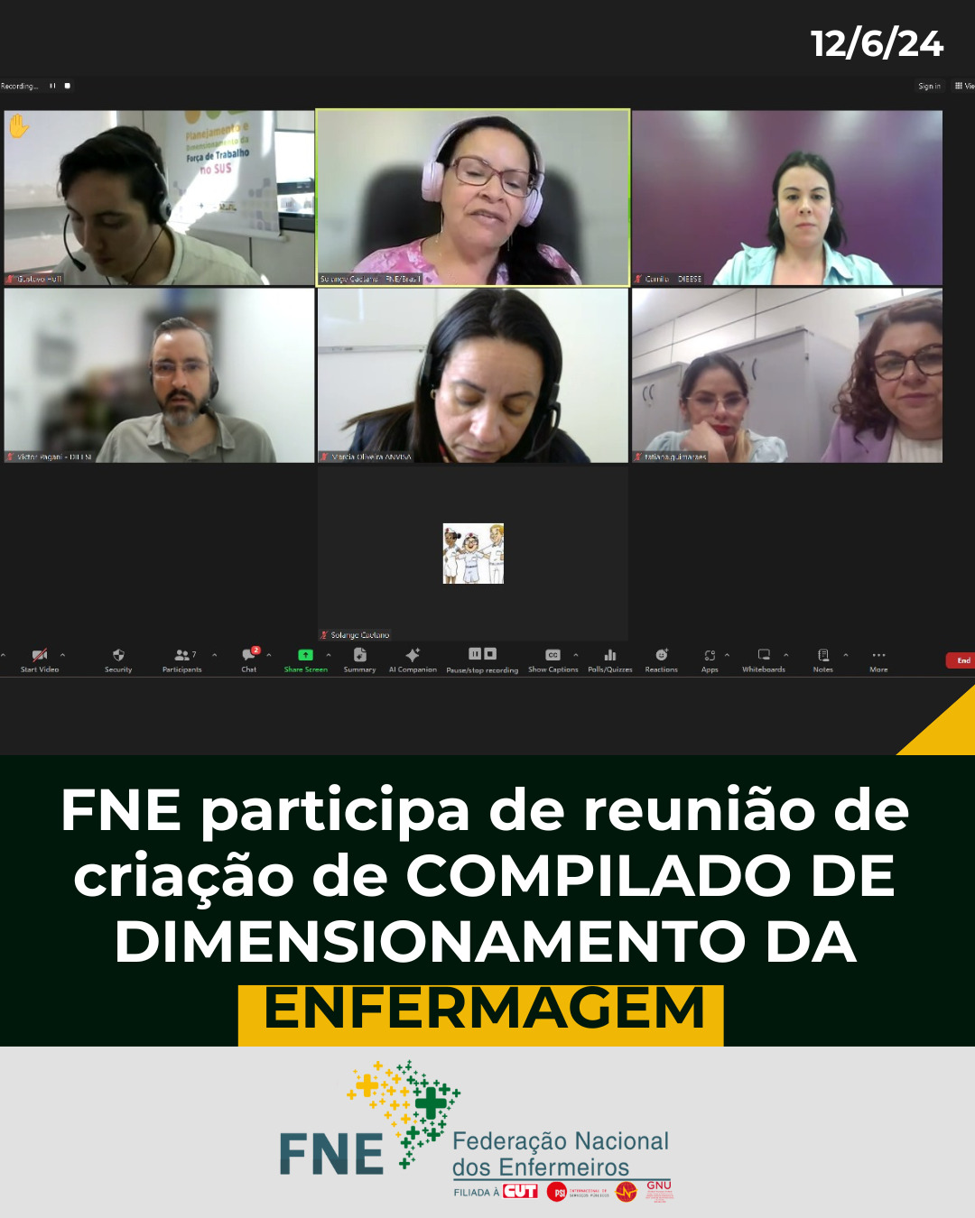 FNE participa de reunião de criação de Compilado de Dimensionamento da Enfermagem