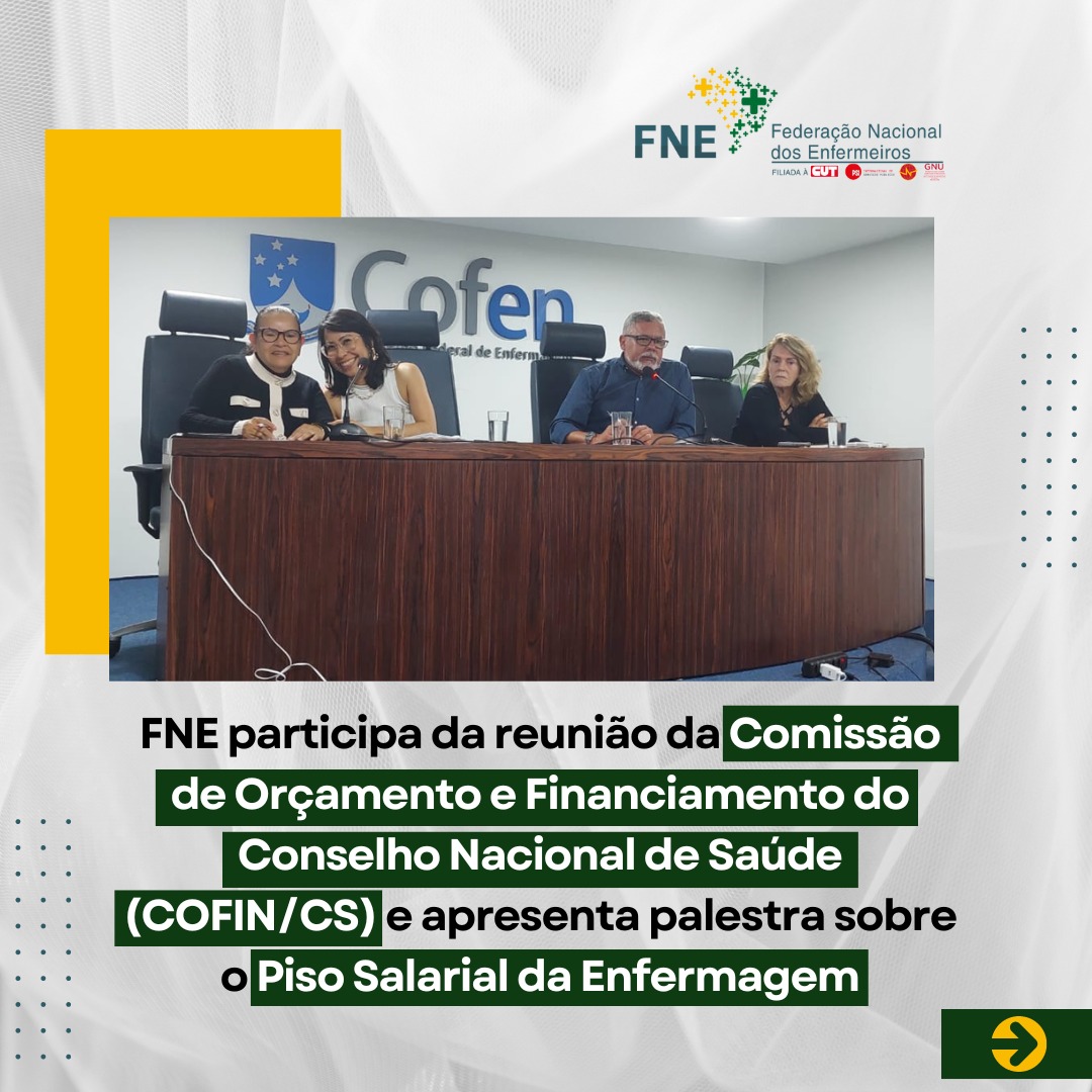 FNE participa da reunião da Comissão de Orçamento e Financiamento do Conselho Nacional de Saúde (COFIN/CS) e apresenta palestra sobre o Piso Salarial da Enfermagem