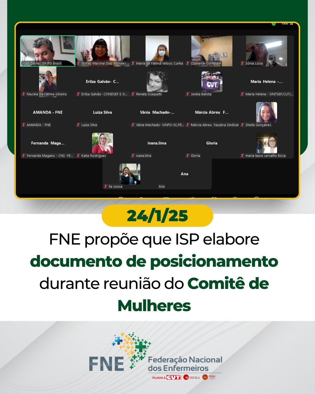 FNE propõe que ISP elabore documento de posicionamento da ISP durante reunião do Comitê de Mulheres