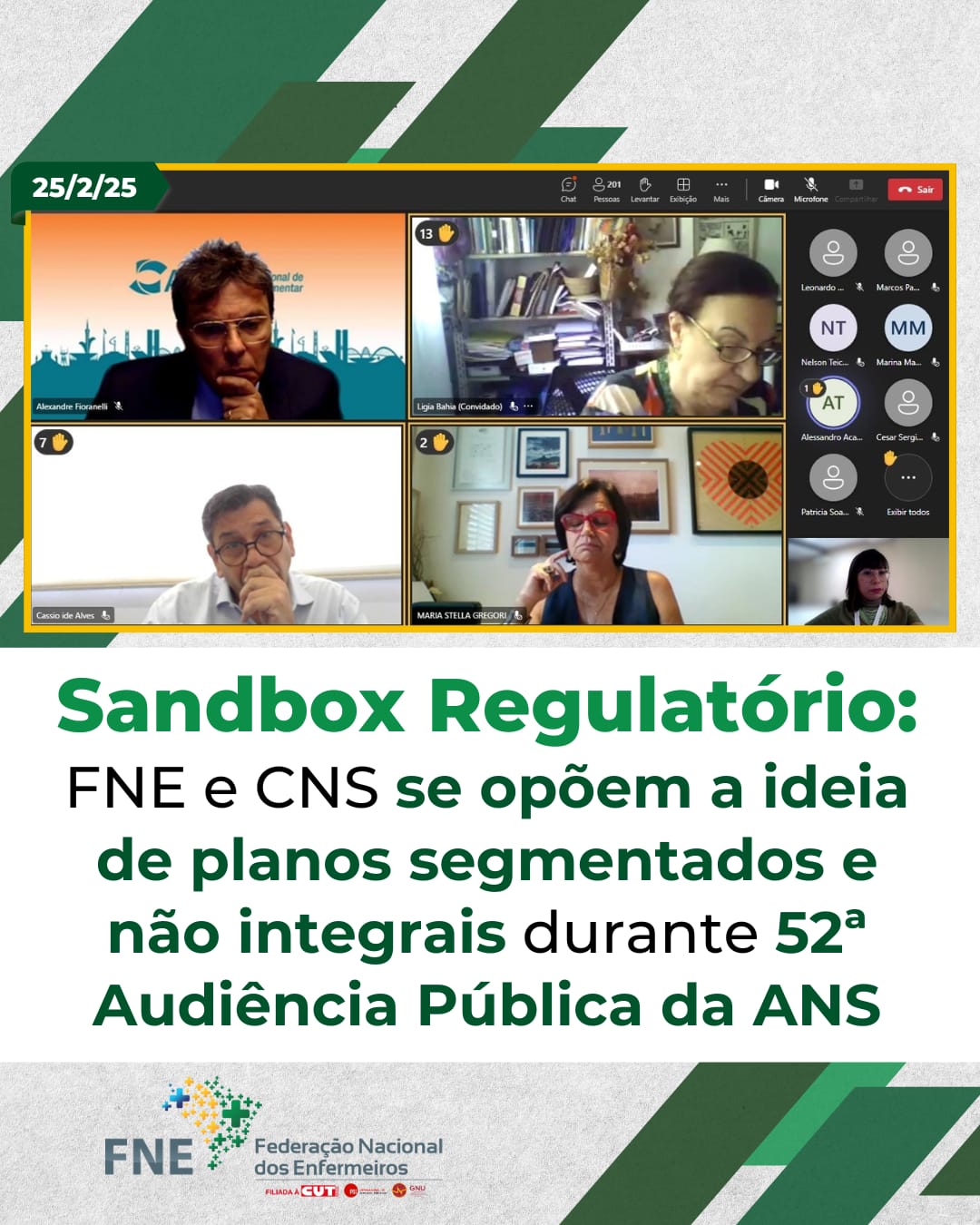 Sandbox Regulatório: FNE e CNS se opõem a ideia de planos segmentados e não integrais durante 52ª Audiência Pública da ANS
