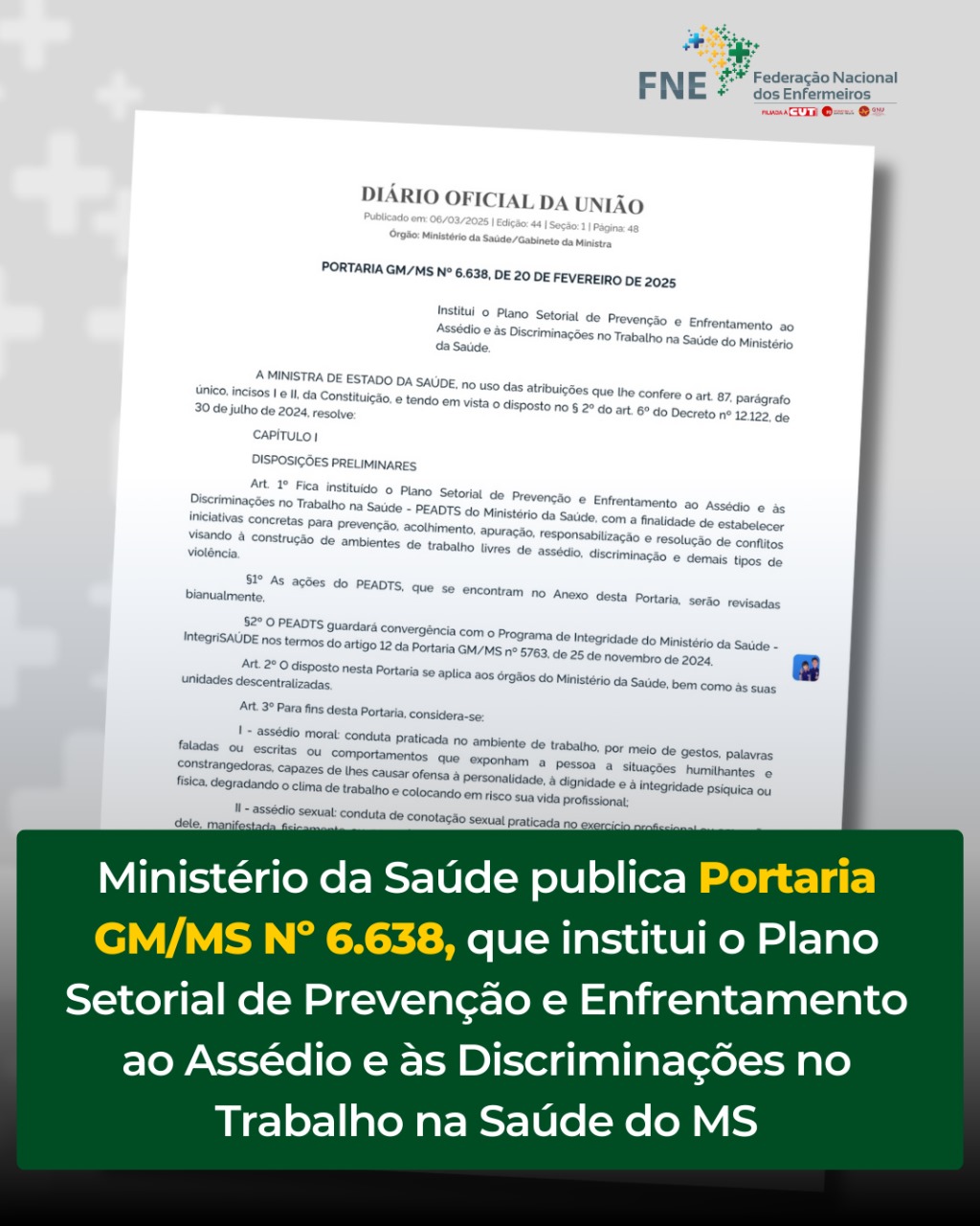 Ministério da Saúde publica Portaria GM/MS, que institui o Plano Setorial de Prevenção e Enfrentamento ao Assédio e às Discriminações no Trabalho na Saúde do MS