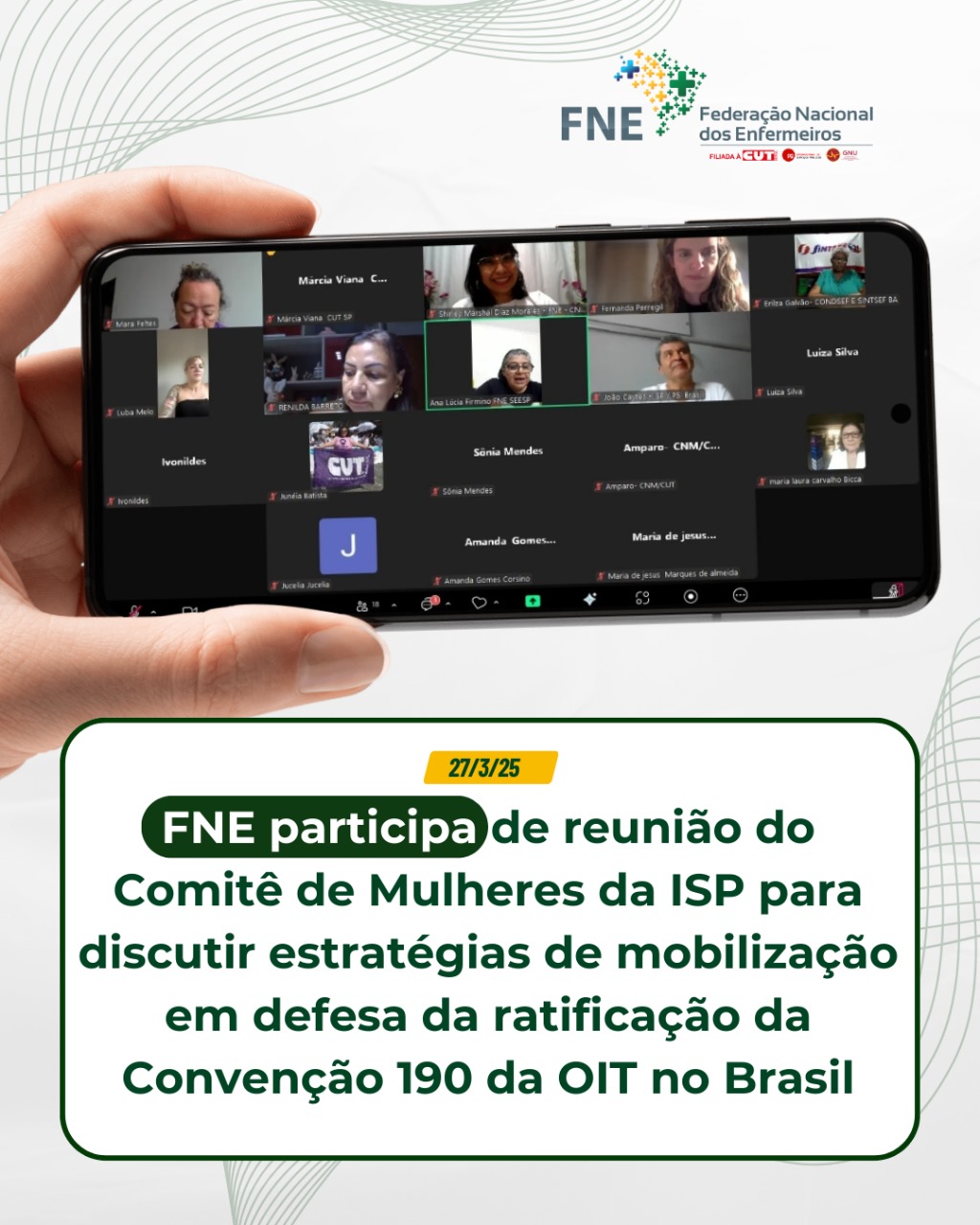 FNE participa de reunião do Comitê de Mulheres da ISP para discutir estratégias de mobilização em defesa da ratificação da Convenção 190 da OIT no Brasil