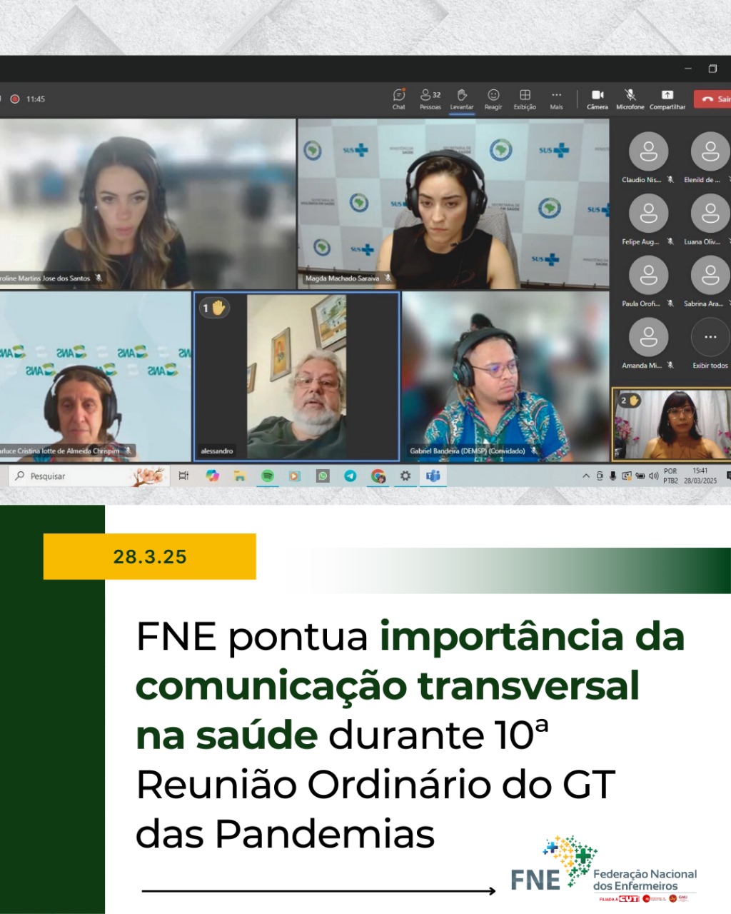 FNE destaca importância da comunicação transversal em saúde durante 10ª Reunião Ordinária do GT de Pandemias