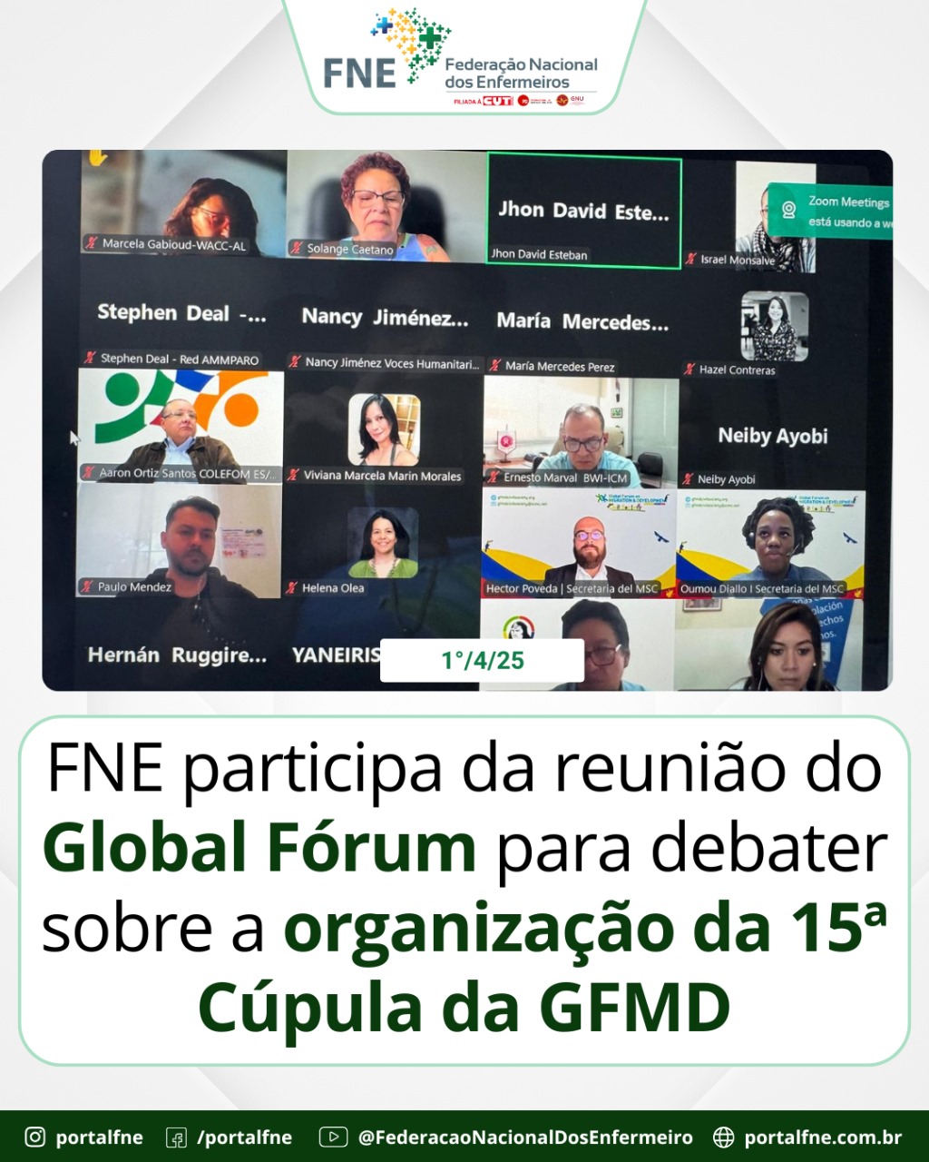 FNE participa da reunião do Global Fórum para debater sobre a organização da 15ª Cúpula da GFMD