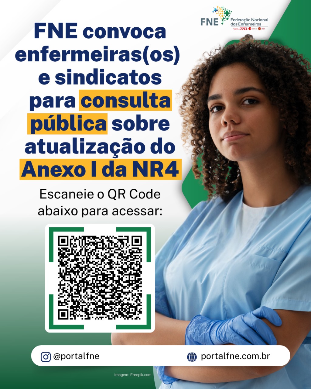 FNE convoca enfermeiras(os) e sindicatos para consulta pública sobre atualização do Anexo I da NR4