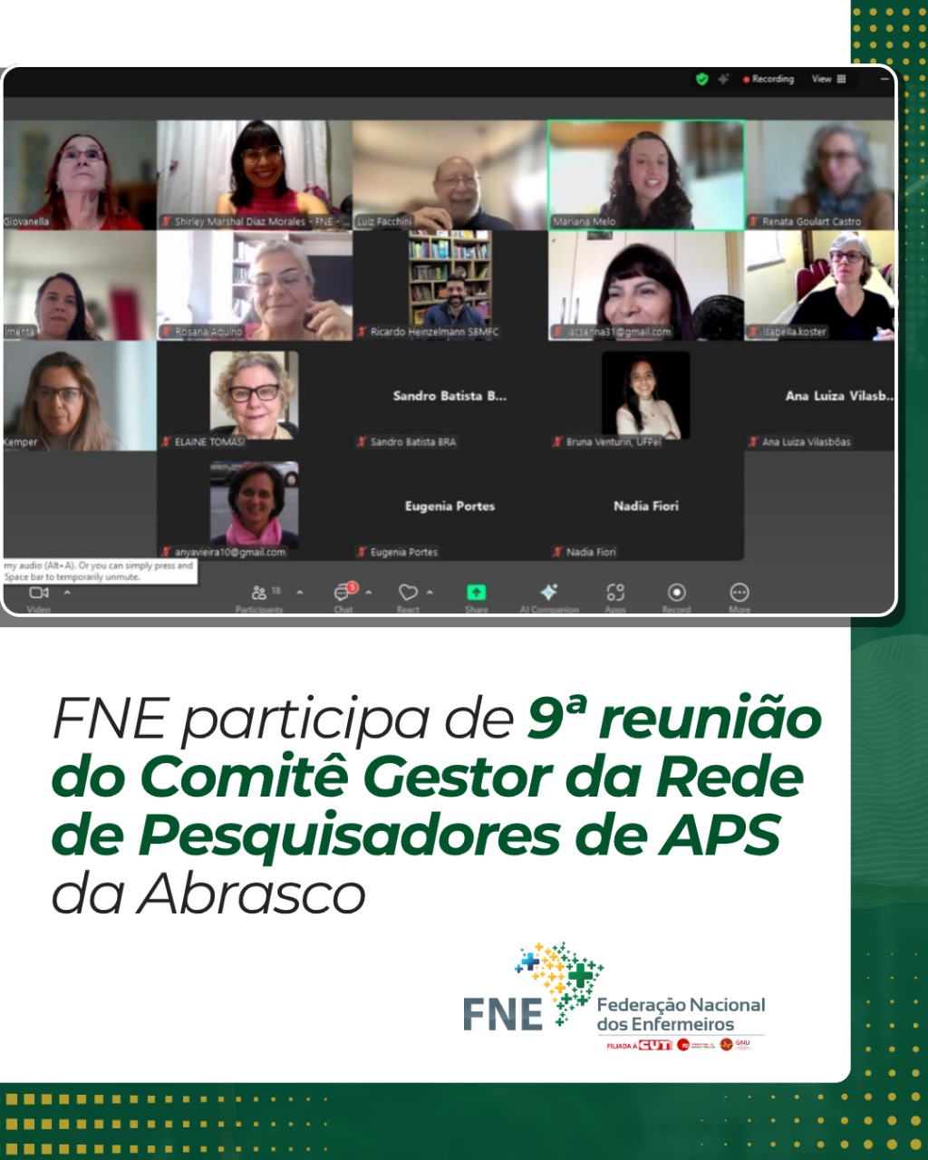 FNE participa de 9ª reunião do Comitê Gestor da Rede de Pesquisadores de APS da Abrasco