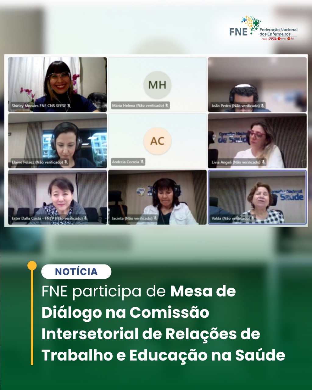 FNE participa de Mesa de Diálogo na Comissão Intersetorial de Relações de Trabalho e Educação na Saúde