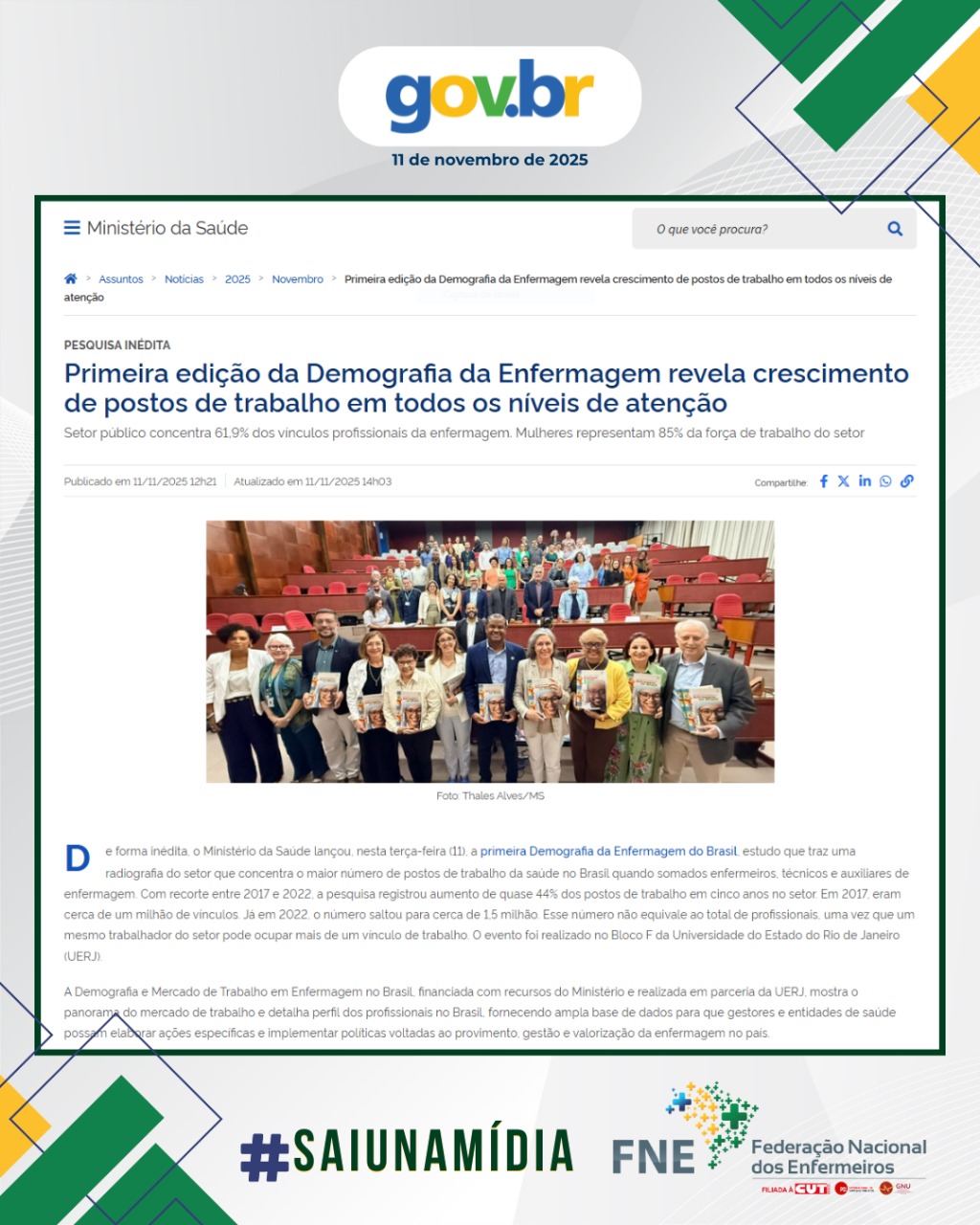 Lançamento da “Demografia da Enfermagem” promete orientar políticas públicas para a categoria